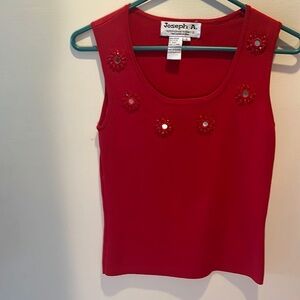 Joseph A.   Tank top  True red sleeveless  Beautiful mirrored trim   Size S
